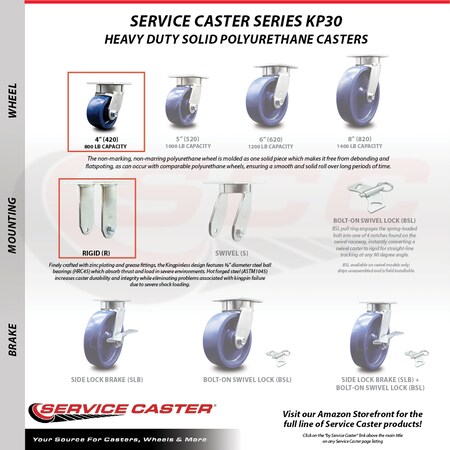 Service Caster 4 Inch SS Solid Poly Caster Set with Roller Bearings 2 Swivel 2 Rigid SCC SCC-SS30S420-SPUR-2-R-2